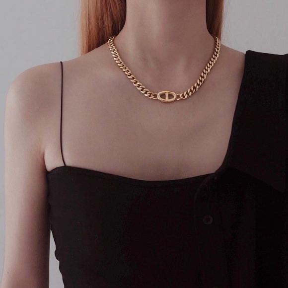 Dedoni Bijoux Jewelry - Hermes like Gold Plated Link Chain Statement Necklace